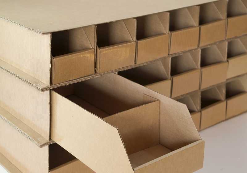 Gavetas de cartón plastificado, fabricados a medida de cada estantería | cajasalmacen